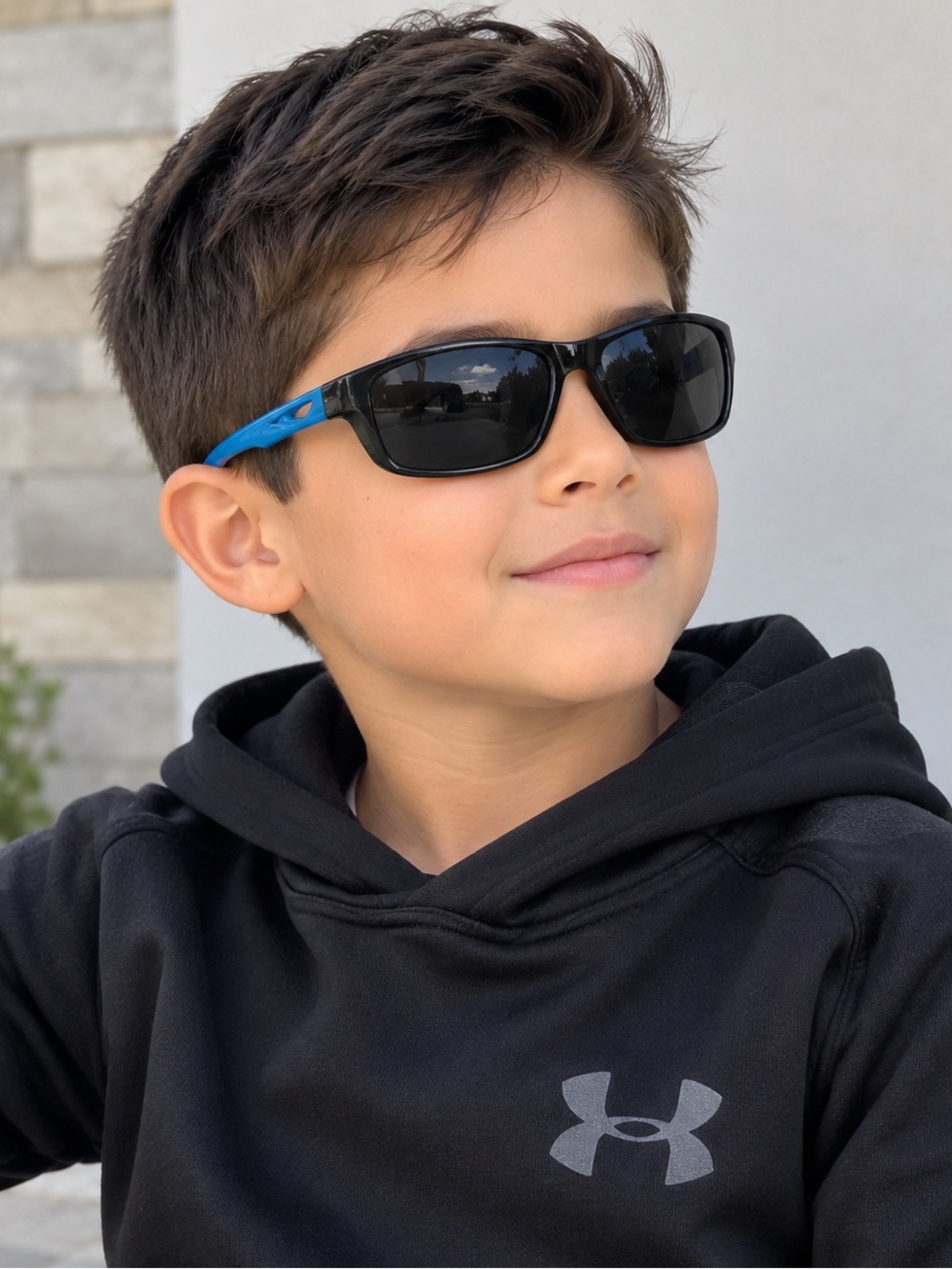 Youth Black Sunglasses with Blue Temples - Kids UV Protection